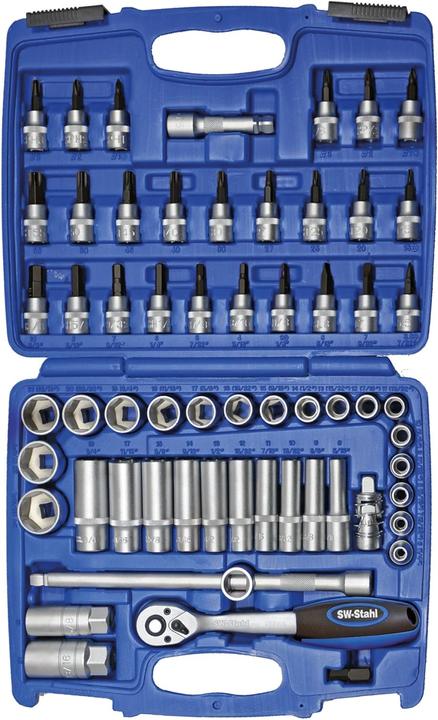 Actual product image SW-Stahl S2171 Socket spanner set 3/8, imperial, 61-piece I Ratchet box I Ratchet box I Nut box