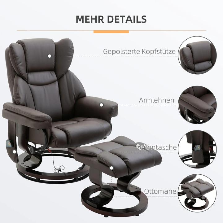 Immagine prodotto Swisshandel24 Poltrona relax poltrona massaggiante con poggiapiedi, funzione reclinabile in similpelle marrone