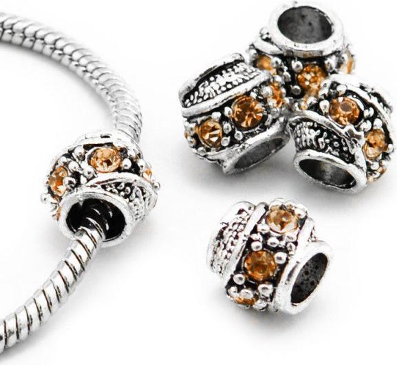 Hermex Strass Bead versilbert 925 - Silbrig Orange (Silber 925)