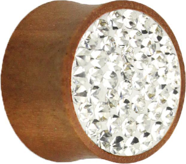 Star Piercing Flared Plug aus Sawoholz mit Kristall silber und Epoxy Schutzschicht (Organisch, ohne Messing)