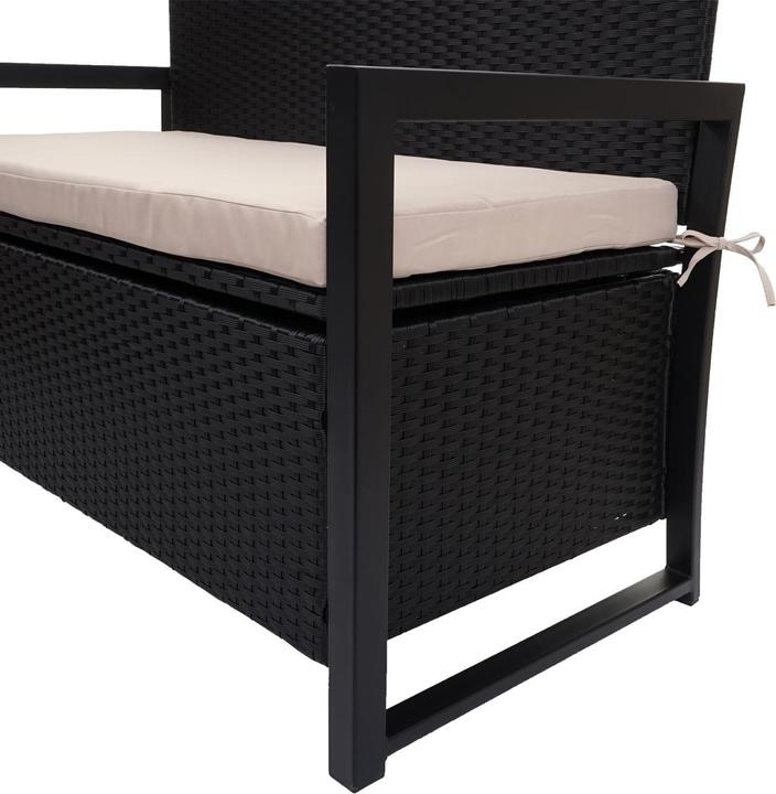 Image du produit Mendler Poly-Rattan Banc 2 places HWC-F39, Banc de jardin coffre, rangement Coussin d'assise - anthrazi