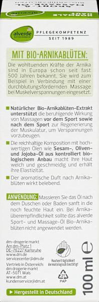 Nährwerte und Zutaten dm alverde Sport- Massage-Öl Bio-Arnikablüten (Körperöl, 100 ml)