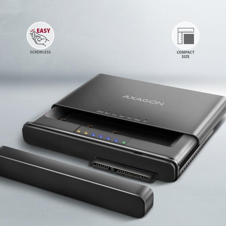 Actual product image Axagon ADSA-CC USB-C - NVMe M.2 SSD & SATA 2.5"/3.5" SSD/HDD CLONE MASTER (M.2 2280, M.2 2260)