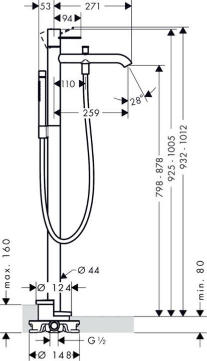 Actual product image hansgrohe Single lever bath mixer AXOR UNO U-bend floor standing brushed black chrome