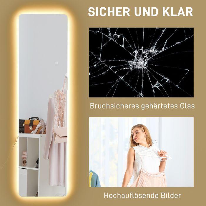 Actual product image Swisshandel24 Ganzkörperspiegel, 150 x 40 cm Standspiegel mit LED-Beleuchtung, Transparent (150 x 40 cm)