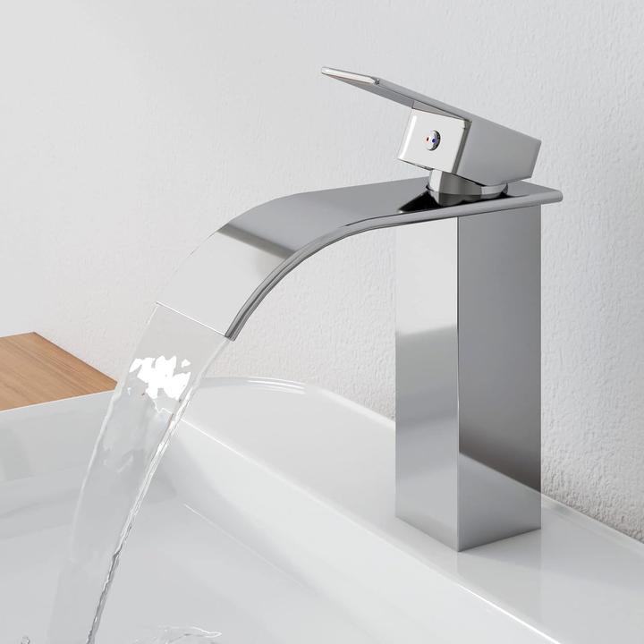Actual product image Emke Waterfall Basin Mixer Tap, Water-Saving Bathroom Faucet, Chrome