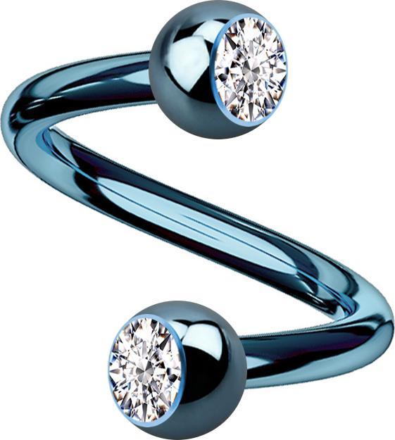 Star Piercing Micro Spirale hellblau mit zwei Kugeln Kristall silber (Titan G23, ohne Messing)