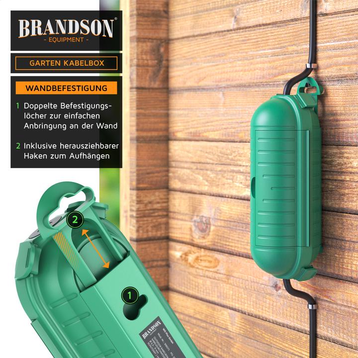 Produktbild Bearware 2x Kabelbox outdoor grün, IP44 Garten Schutzbox wetterbeständig für Verlängerungskabel, 210mm x 85mm