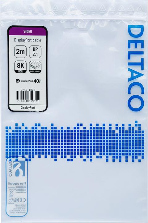 Produktbild Deltaco DisplayPort kabelis, DP 2.1, DP40, / DP40-1020 (2 m, DisplayPort)