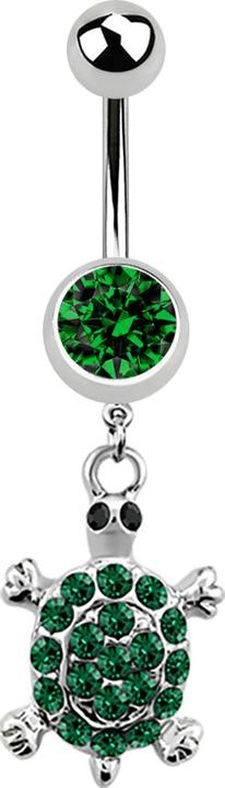 Produktbild Star Piercing Banane silber mit Anhänger Schildkröte und Kristall grün (Chirurgenstahl 316L, ohne Messing)