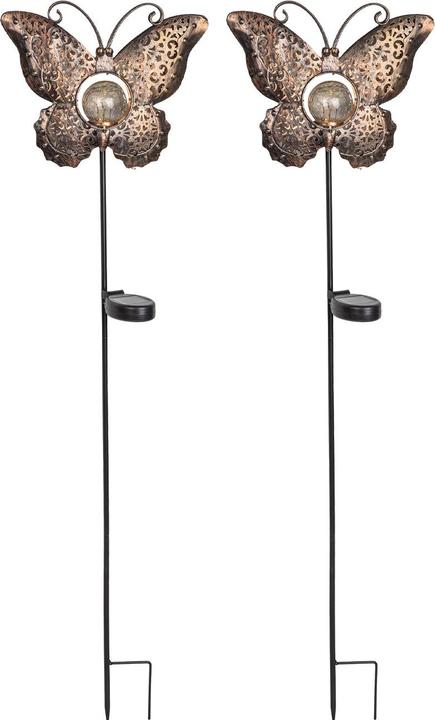 Childhome Set di 2 decorazioni solari a farfalla, spina solare a LED per giardino, H 102 cm