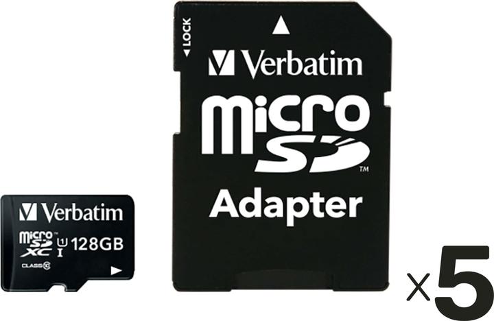 Verbatim MicroSDXC Card Premium, 128 GB, Class 10, inkl. Adapter 5er Pack (128 GB, microSDXC)