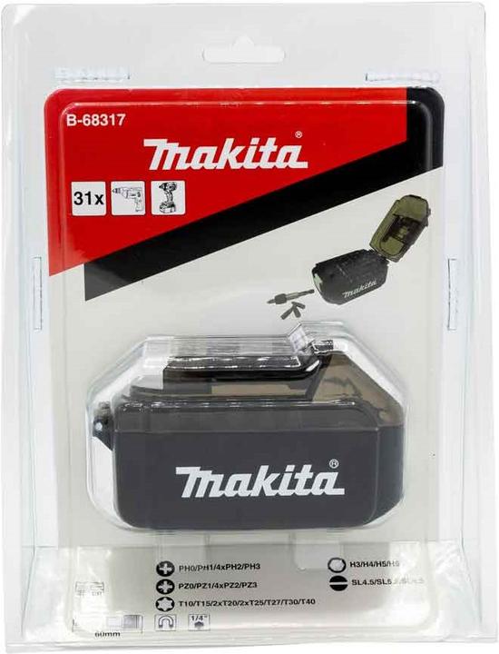 Actual product image Makita B-68317 Rotating bit set "Li-ion battery" 31 pcs. PH0, PH1, PH2, PH3, PZ0, PZ1, PZ2, PZ3, T10, T15 (PH2, PZ2, PH1, T10, PH0, T15, PZ1, PH3, PZ3, PZ0)