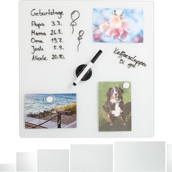 Relaxdays Glas-Magnetboard (Magnettafel, 40 x 0.4 x 40 cm)