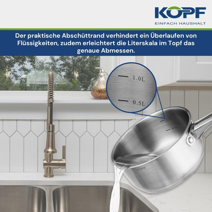Produktbild Kopf Topfset Induktion Clara 8-teilig | Kochtopf-Set für alle Herdarten | Literskala | Edelstahl (Kochtopf, Edelstahl)