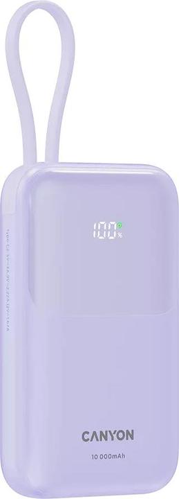 Actual product image Canyon power bank OnPower 101 built-in cable 10000 mAh PD22.5W Purple (10000 mAh, 22.50 Wh)