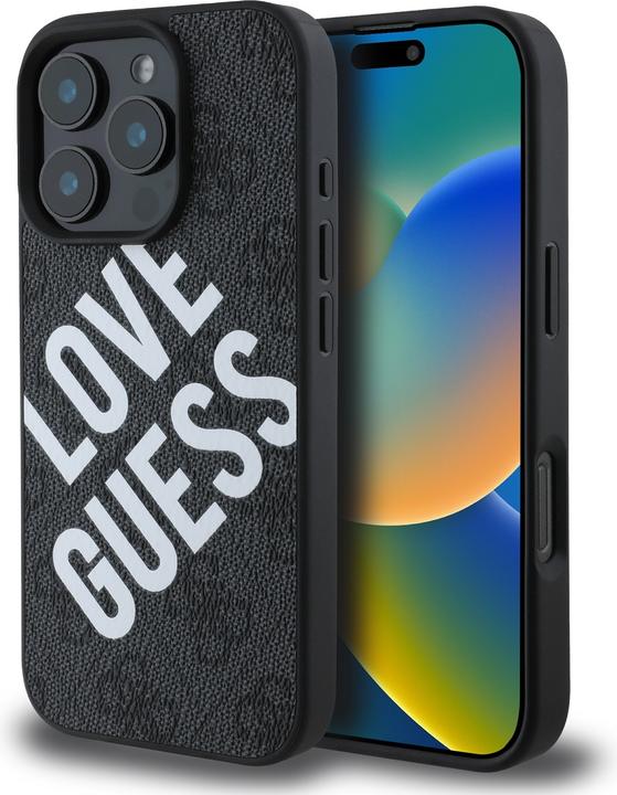 Actual product image Guess PU Leather 4G Big Love Logo MagSafe Case for iPhone 16 Pro Black (Apple iPhone 16 Pro)