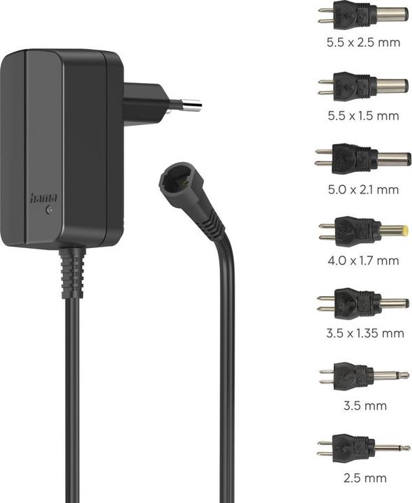 Actual product image Hama Switching power supply universal, adjustable, 300mA, 3.6W, max. 12V, 7 adapters