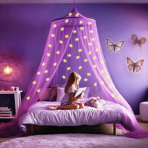 Produktbild Activity Board Lila Betthimmel mit vorgestickten bunten Einhörnern - Lila Prinzessin Moskitonetz für Mädchenzimmer