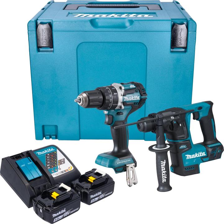 Actual product image Makita DLX 2278 RTJ cordless combo kit + DHP 484 impact drill 54 Nm + DHR 171 hammer drill 1.2 J + (Rechargeable battery operated)