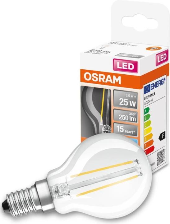 Actual product image Osram LEDSCLP25 2,5W/840 230V FIL E1410X1OSRAM (E14, 2.50 W, 250 lm, 1 x, F)