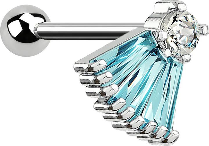 Star Piercing Micro Barbell silber Fächer aqua (Chirurgenstahl 316L, Messing)