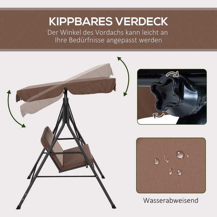 Produktbild Swisshandel24 Hollywoodschaukel 3-Sitzer mit Verstellbarem Dach, wasserabweisend bis 200 belastbar, für Garten, Ba