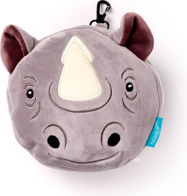 Immagine prodotto Puckator Relaxeazzz Cuscino da viaggio rotondo e maschera per gli occhi in peluche di rinoceronte