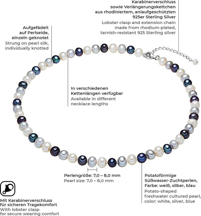 Actual product image Valero Pearls Ladies Sterling Silver Freshwater Cultured Pearl Multicolour - 2244 (Sterling Silver, 42 cm)