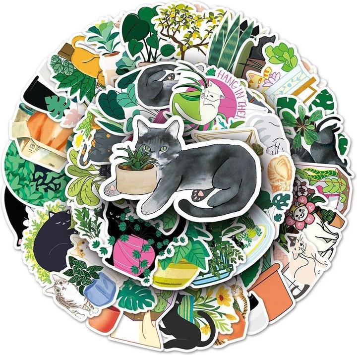 Image du produit JTI Stickers mignons - chats et plantes - 50 pcs