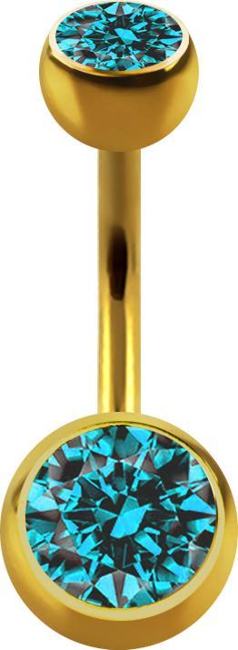 Star Piercing Banane vergoldet mit zwei Kugeln Kristall aqua (Chirurgenstahl 316L)