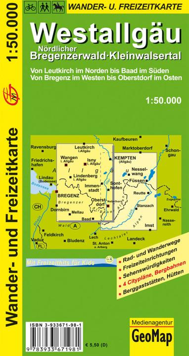 Produktbild Westallgäu, Nördl. Bregenzerwald, Kleinwalsertal Wander- und Freizeitkarte