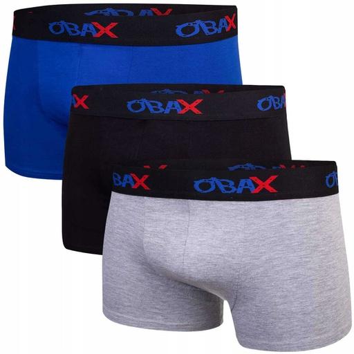 Obax Herren-Boxer-Unterwäsche 3p Schwarz/Blau/Grau XL (XL)