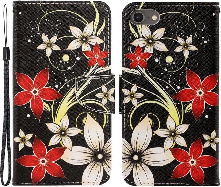 Productafbeelding Cover-Discount iPhone SE / 8 / 7 - Leren Hoesje Hoesje Rood Bloemen (Apple iPhone 7, Apple iPhone 8)