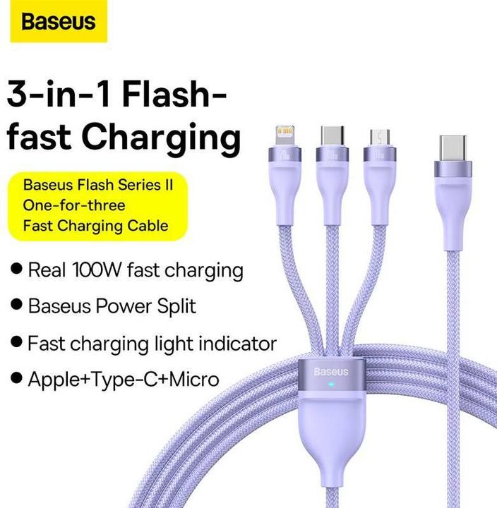 Image du produit Baseus USB C – USB C/Lightning/Micro USB (1.50 m, USB 3.2 Gen 1, 100 W)