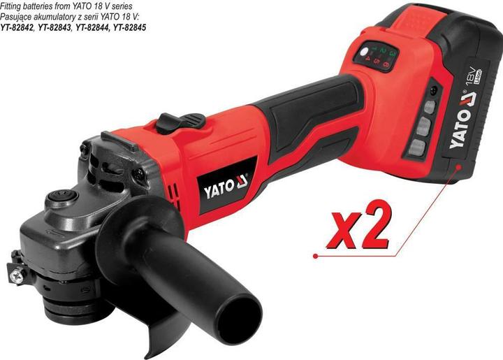 Actual product image Yato ANGLE GRINDER 18V SPEED CONTROL 2x4.0Ah (125 mm)