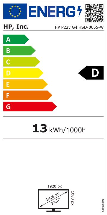 Label énergétique HP P22v G4 P-Series (1920 x 1080 pixels, 22")