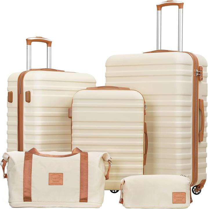 Coolife 5-teiliges Reisekoffer Set (38 l, Handgepäck (bis 50l), M (50 - 90l), L (90 - 115l))