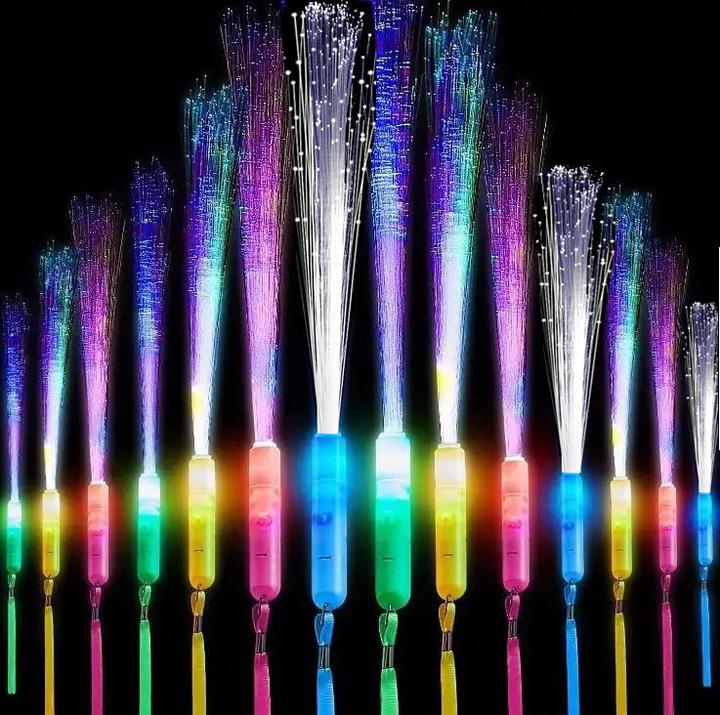 Produktbild I Am Creative Blinkender LED Glasfaser Leuchtstab Party Glow Wedel mit Farbwechsel 3 Modi 12er Set