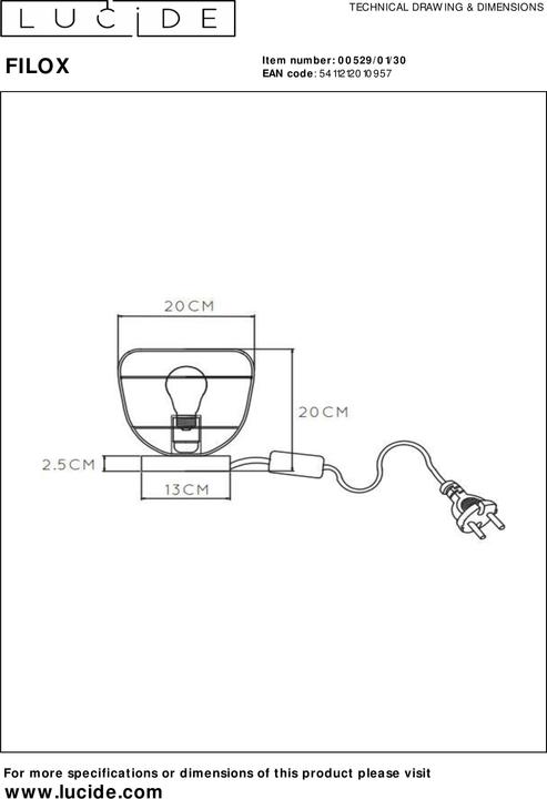 Produktbild Lucide FILOX - Tischlampe - Ø 20 cm - 1xE27 - Schwarz 00529/01/30 (E27)