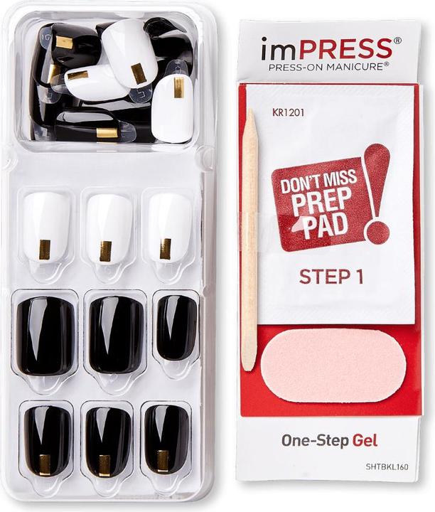 Immagine prodotto KISS Set di unghie artificiali Midnight Drive 30 pezzi (Unghie artificiali, Bianco, Nero)