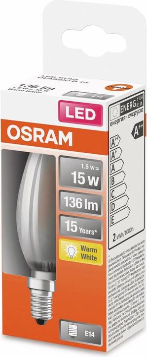 Actual product image Osram LEDSCLB15 1.5W/827 230VGLFR E1410X1OSRAM (E14, 1.50 W, 136 lm, 6 x, F)