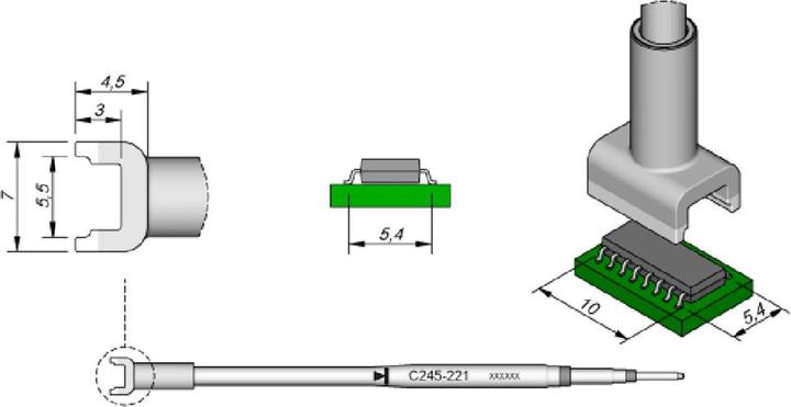JBC SMD desoldering tip series C245, C245221/5.5 x 10 mm, for Dual-In-Line IC (Desoldering tip)