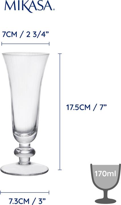 Actual product image Mikasa Salerno Crystal Champagne Flute Glasses, Set of 4, 170ml (0.17 l, 4 x)