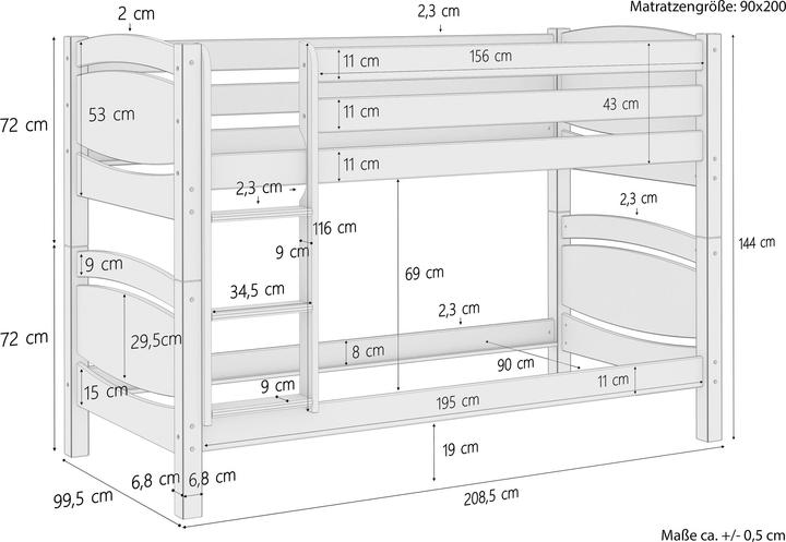 Nährwerte und Zutaten Erst-Holz Etagenbett Massivholz Kiefer 90x200cm Stockbett hohes Bett + Rollrost + Matratze 60.13-09 Ni70 M (90 x 200 cm)