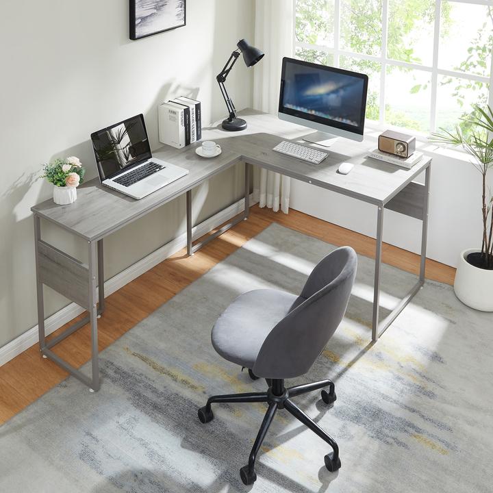 Produktbild En.Casa Schreibtisch Karlstang L-förmig 166x120x75 cm Hellgrau