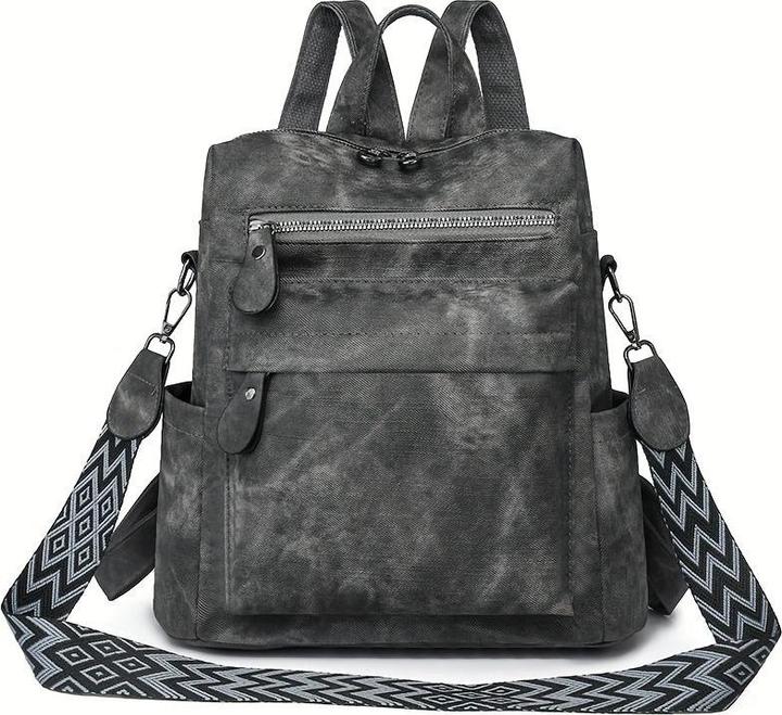 Only-Bags.Store Vintage Style PU-Leder-Rucksack mit böhmischen Riemen, grosse Kapazität, multifunktionale