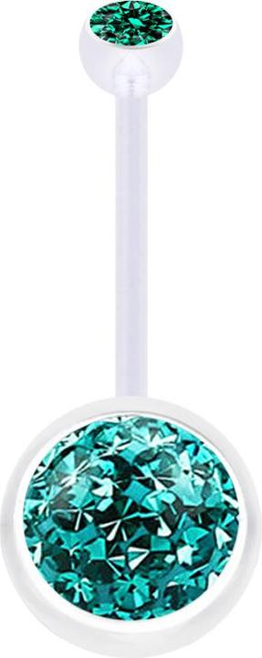 Star Piercing Banane transparent mit Kugel Kristall türkis und Kugel Kristall türkis Epoxy Schutzschicht (Bioflex, ohne Messing)