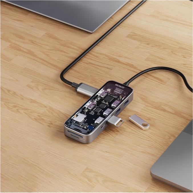 Produktbild Deltaco USB-C Dockingstation 3xUSB/SD/microSD/2xHDMI/RJ45 (USB-C, 10 Ports)