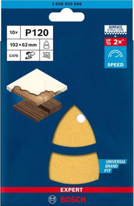 Actual product image Bosch Professional Zubehör EXPERT C470 Sandpaper with 11 holes for multi-sander, 102 x 62 mm, 93 mm, G 120, 10-pcs. (120)